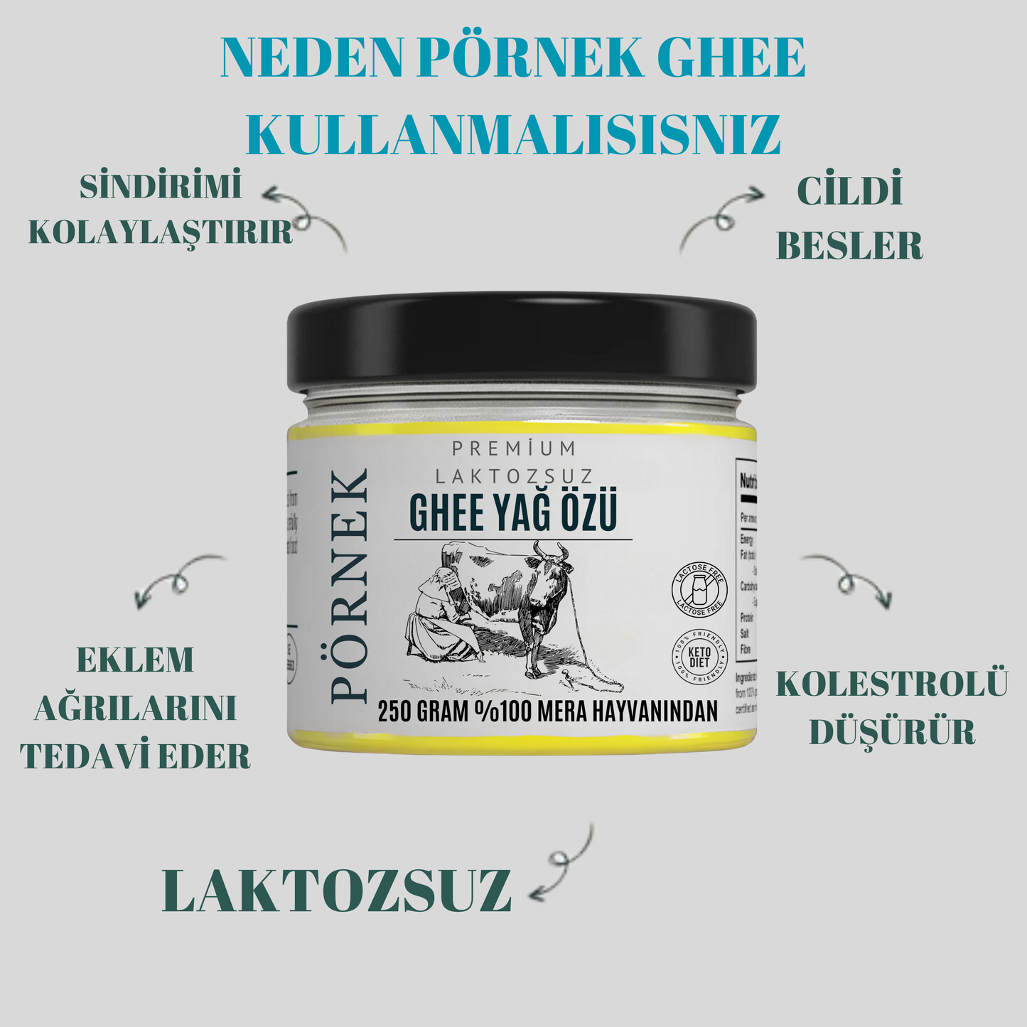 A2 LAKTOZSUZ GHEE SADE YAĞ/ %100 GELENEKSEL YÖTEMLE AYRIŞTIRILMIŞ SAF YAĞ