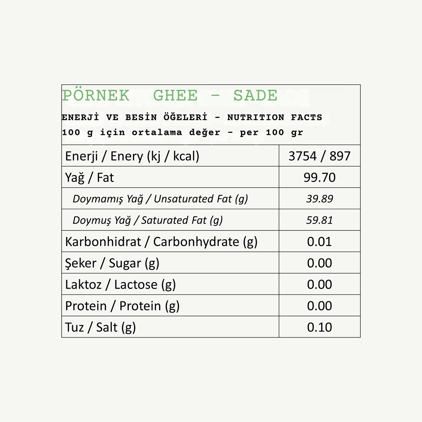 A2 LAKTOZSUZ GHEE SADE YAĞ/ %100 GELENEKSEL YÖTEMLE AYRIŞTIRILMIŞ SAF YAĞ